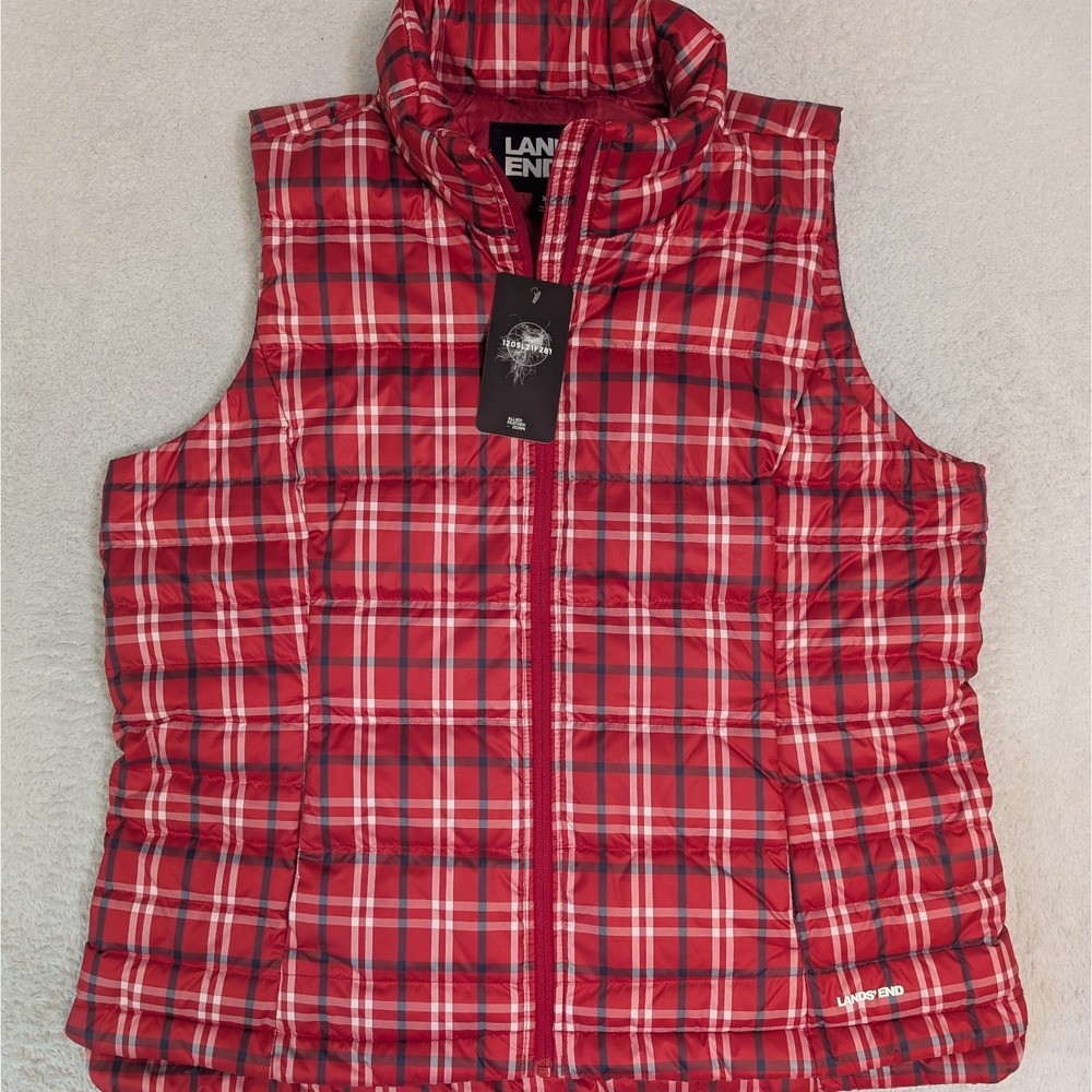 NEW Lands End Vest Womens XL 18 Down Puffer 600 Fill Red Quilted Pockets Full ZP